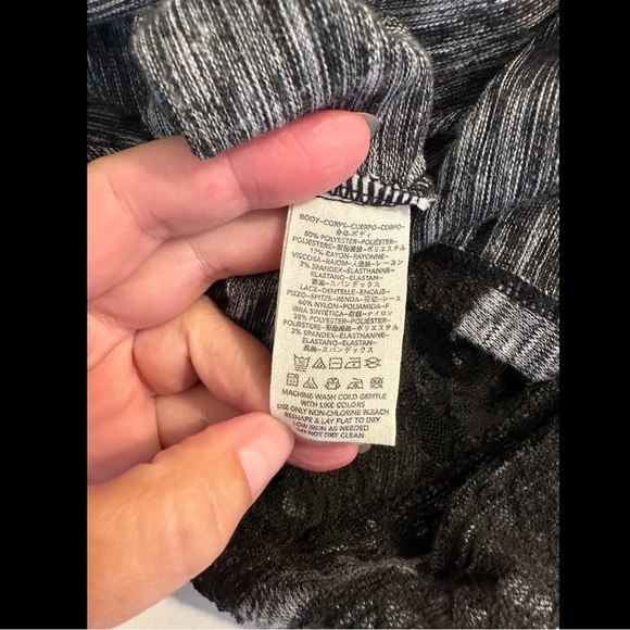 FREE PEOPLE Hazy Days Maxi Dress Black Gray Space Dye Marled Knit Lace Inset - Picture 12 of 12